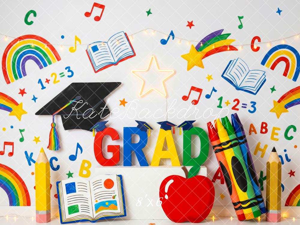 Kate Back to School Graduation Rainbow Books Fleece Backdrop Designed by Patty Robert