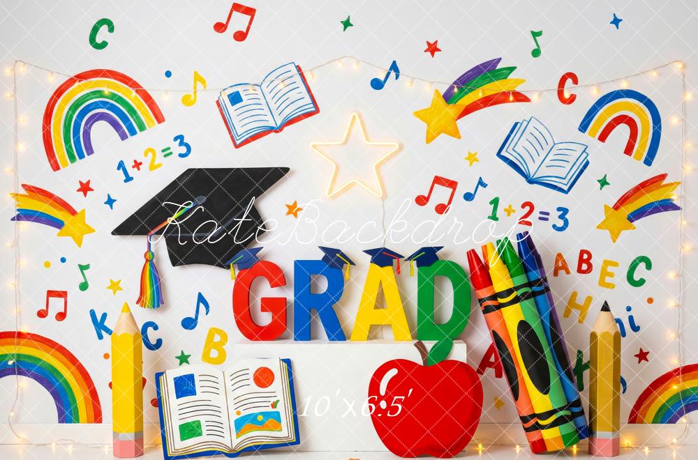 Kate Back to School Graduation Rainbow Books Fleece Backdrop Designed by Patty Robert - Image 2
