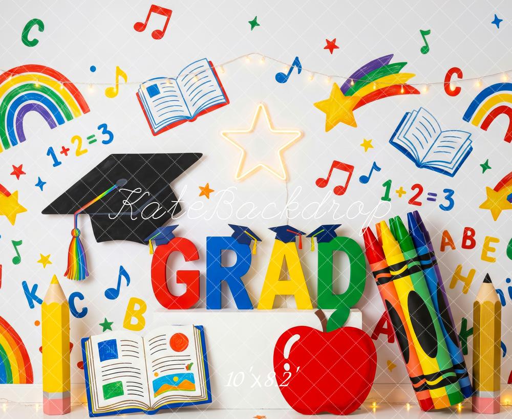 Kate Back to School Graduation Rainbow Books Fleece Backdrop Designed by Patty Robert - Image 3