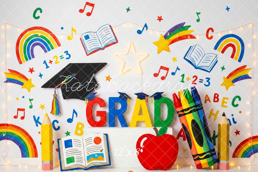 Kate Back to School Graduation Rainbow Books Fleece Backdrop Designed by Patty Robert - Image 4