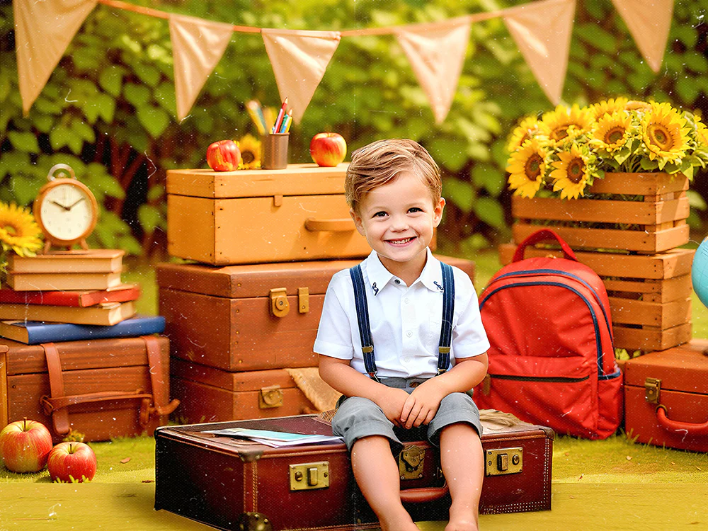 Kate Back to School/Graduation Sunflower Globe Backdrop Designed by Emetselch
