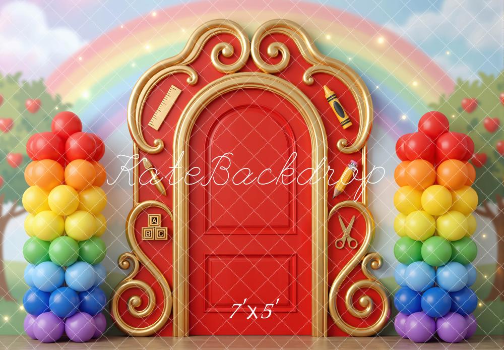 Kate Back To School Rainbow Arch Crayons Balloons Backdrop Designed by Mini MakeBelieve