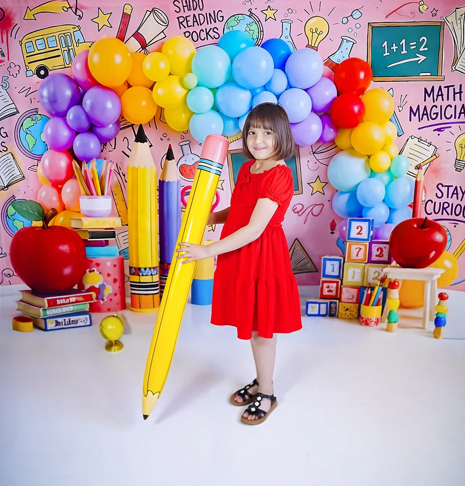 Kate Back to School Rainbow Balloons Classroom Backdrop Designed by Emetselch