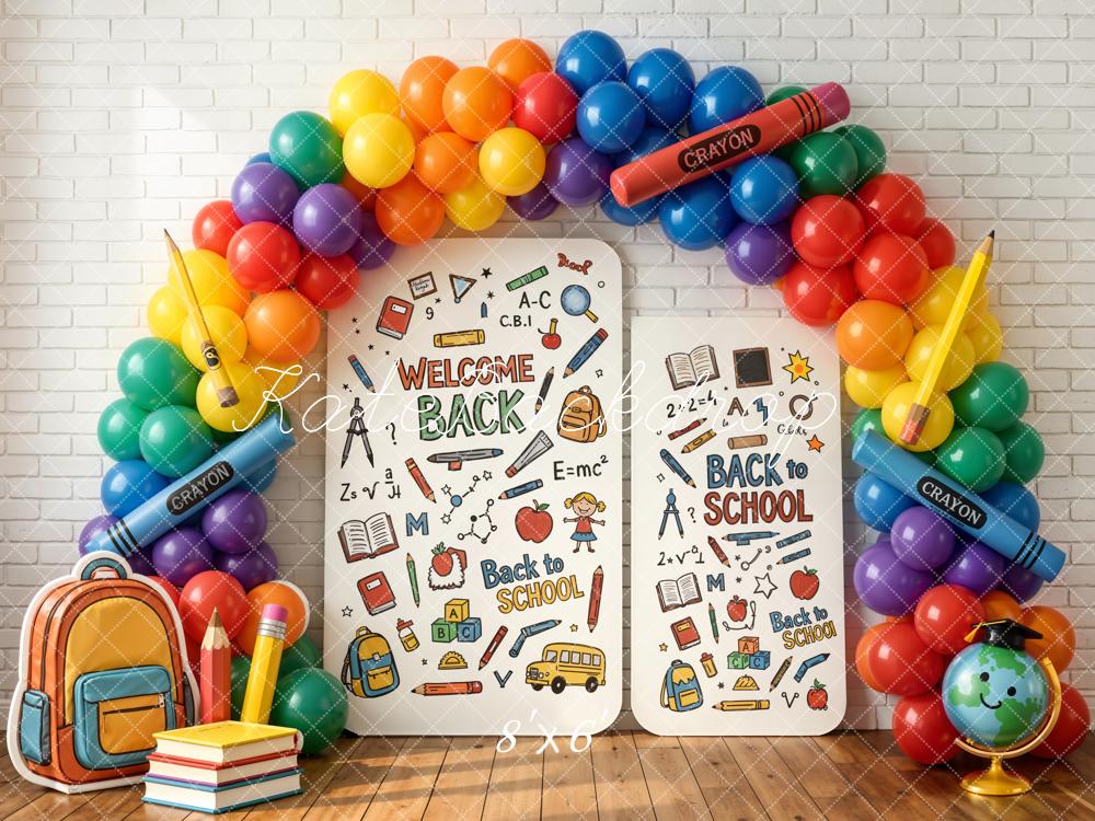 Kate Back To School Rainbow Balloons Crayons Doodles Fleece Backdrop Designed by Chain Photography