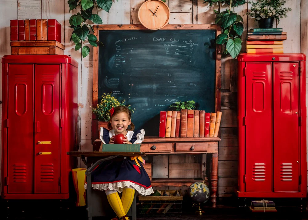 Kate Back to School Red Locker Blackboard Backdrop Designed by Emetselch