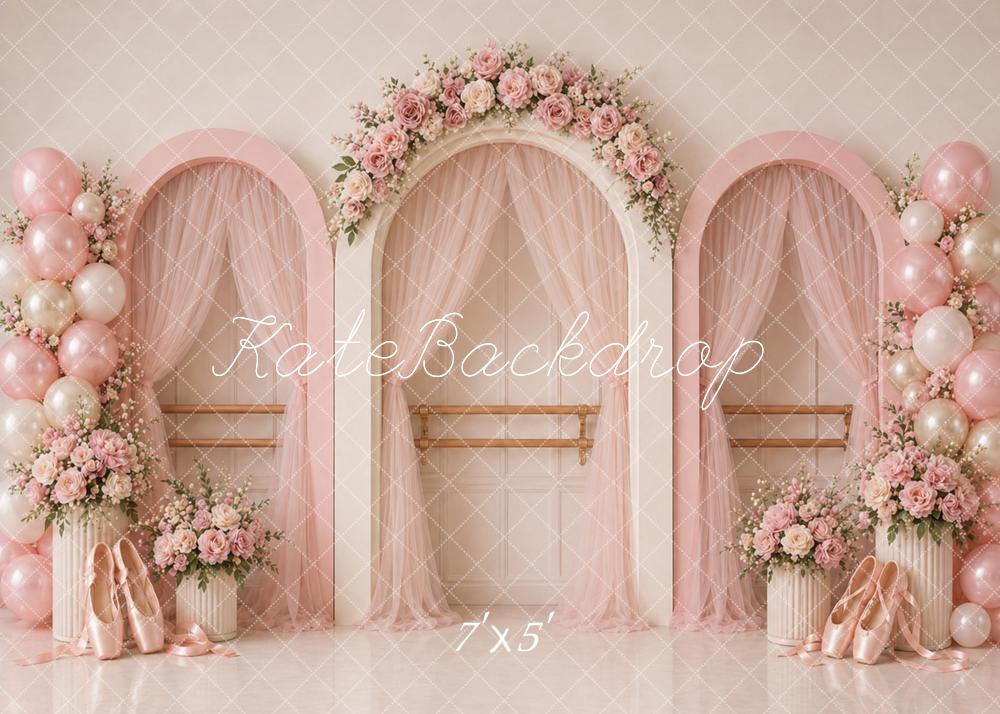 Kate Ballet Bar Pink Arch Floral Balloons Backdrop Designed by Caitlin Lynch