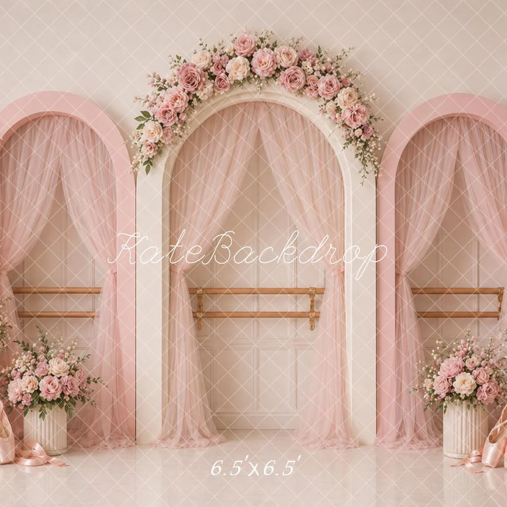 Kate Ballet Bar Pink Arch Floral Balloons Backdrop Designed by Caitlin Lynch - Image 2