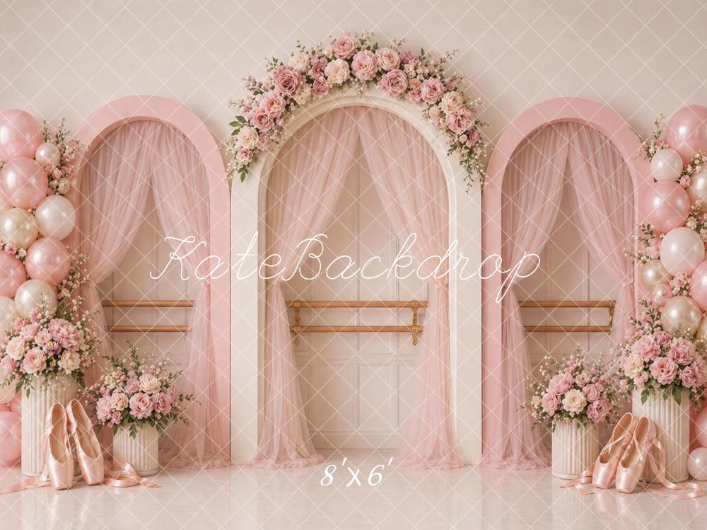 Kate Ballet Bar Pink Arch Floral Balloons Backdrop Designed by Caitlin Lynch - Image 3