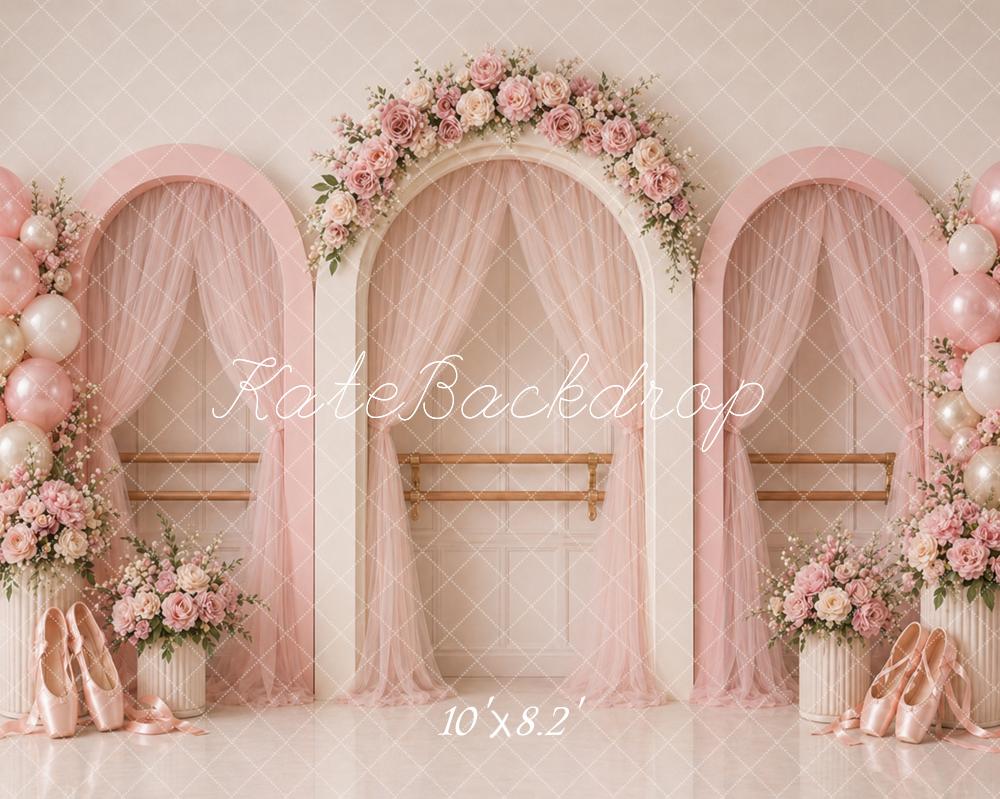 Kate Ballet Bar Pink Arch Floral Balloons Backdrop Designed by Caitlin Lynch - Image 6