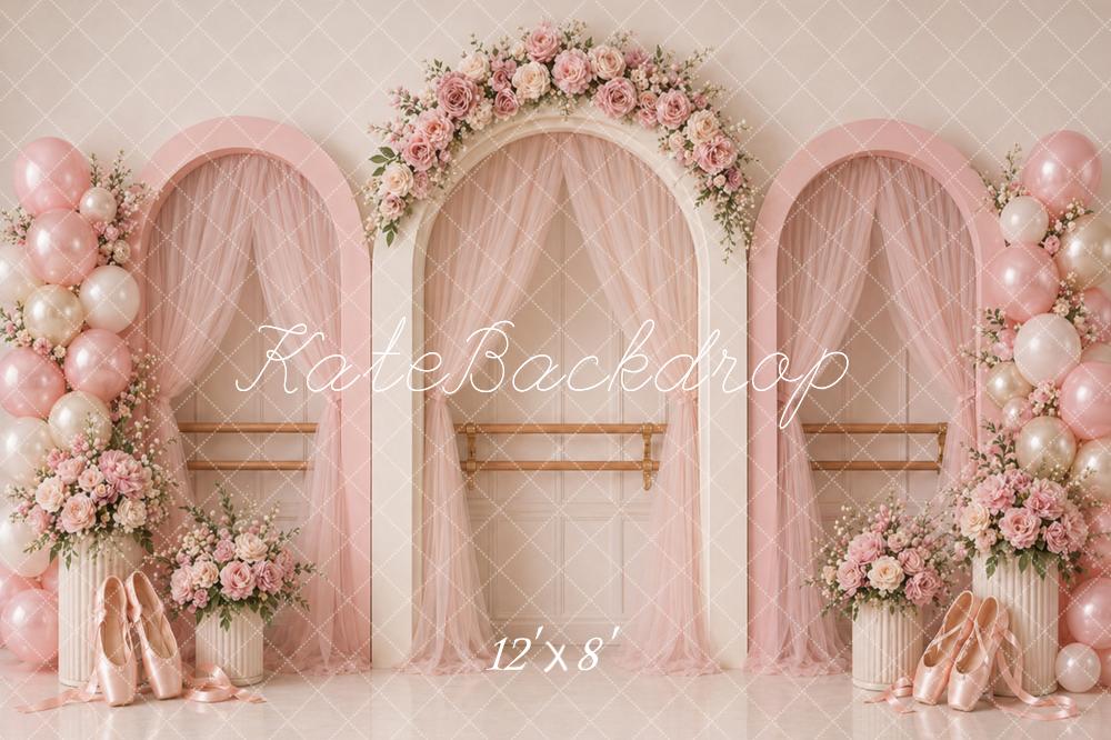 Kate Ballet Bar Pink Arch Floral Balloons Backdrop Designed by Caitlin Lynch - Image 8