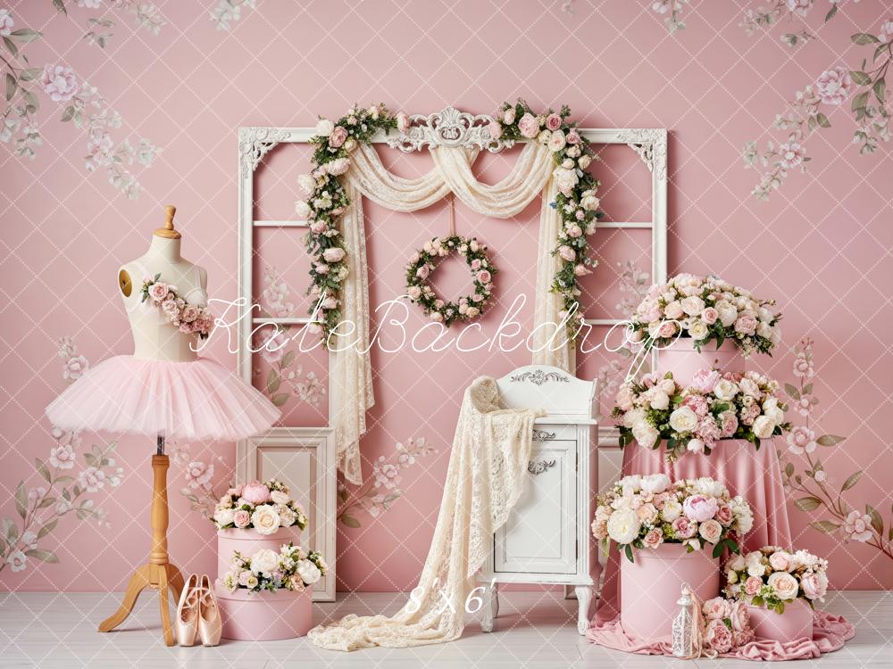Kate Ballet Pink Floral Mannequin Fleece Backdrop Designed by Patty Robert