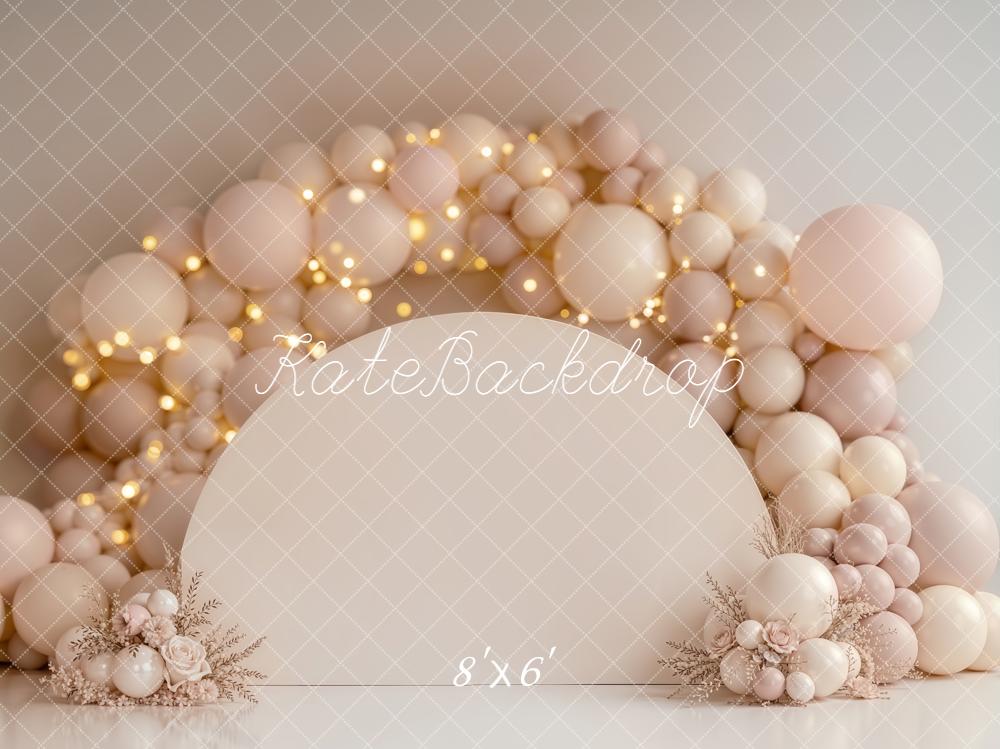 Kate Balloon Arch Floral Neutral Fleece Backdrop Designed by Emetselch