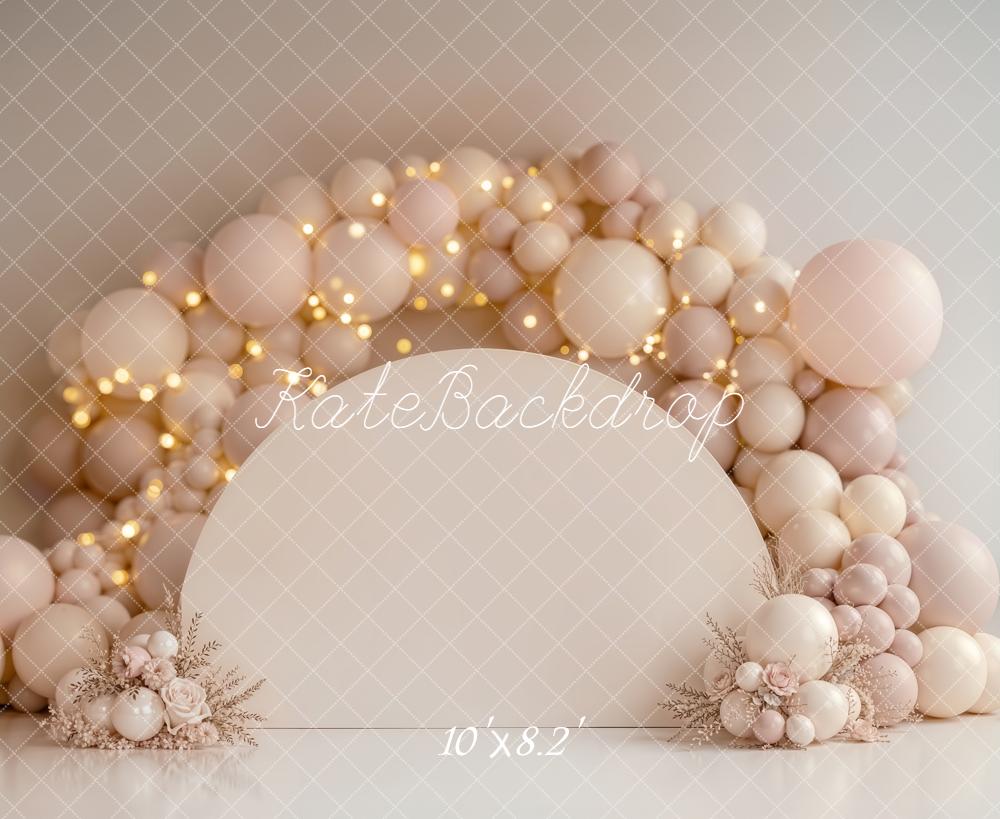 Kate Balloon Arch Floral Neutral Fleece Backdrop Designed by Emetselch - Image 3