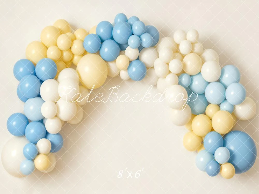 Kate Balloon Arch Pastel Blue Yellow Fleece Backdrop Designed by Emetselch