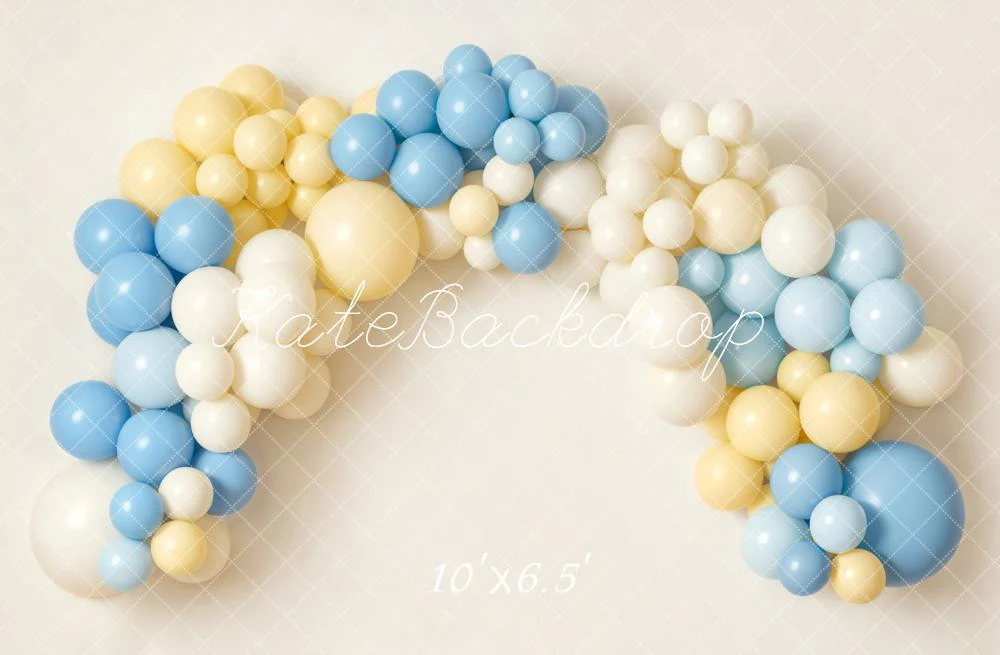 Kate Balloon Arch Pastel Blue Yellow Fleece Backdrop Designed by Emetselch - Image 2