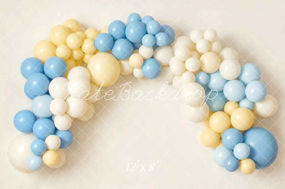 Kate Balloon Arch Pastel Blue Yellow Fleece Backdrop Designed by Emetselch - Image 4