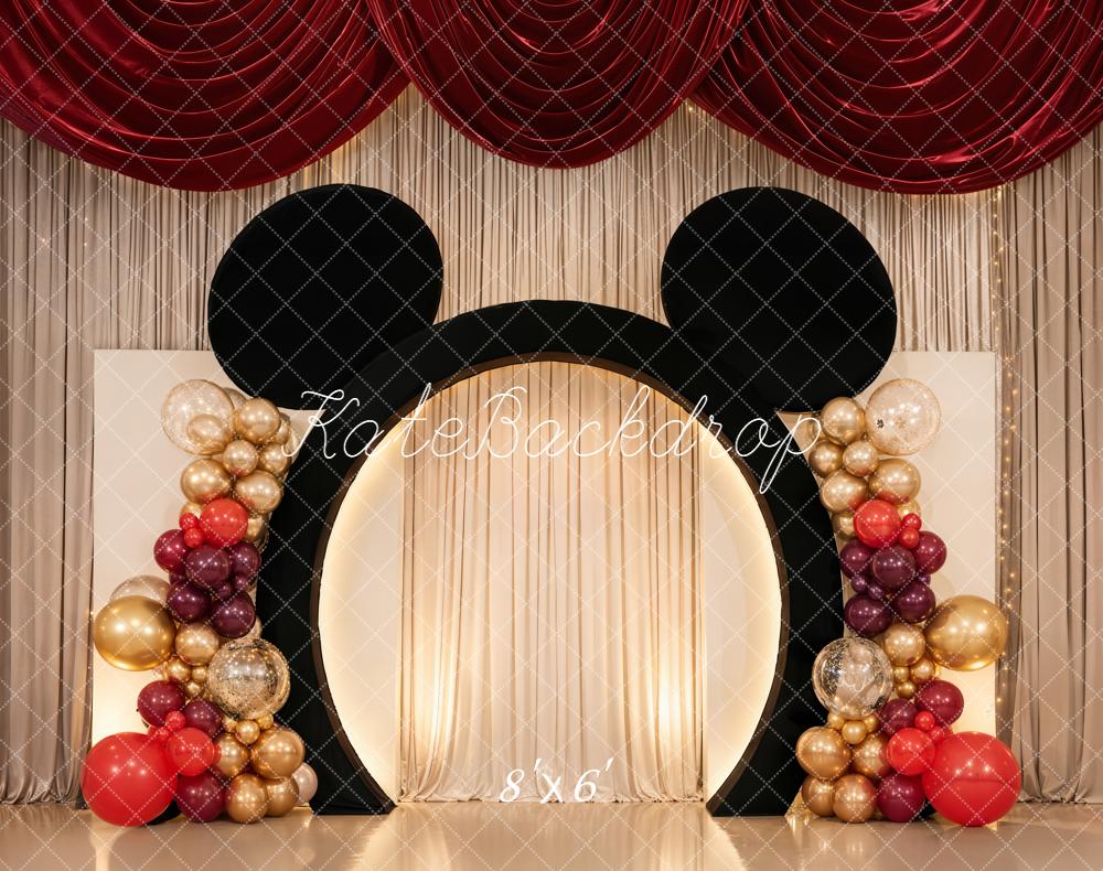 Kate Balloon Arch Red Curtains Fleece Backdrop Designed by Chain Photography