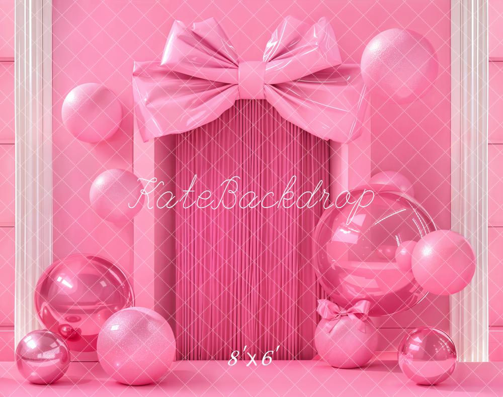 Kate Barbie Pink Bow Balloons Fleece Backdrop Designed by Emetselch