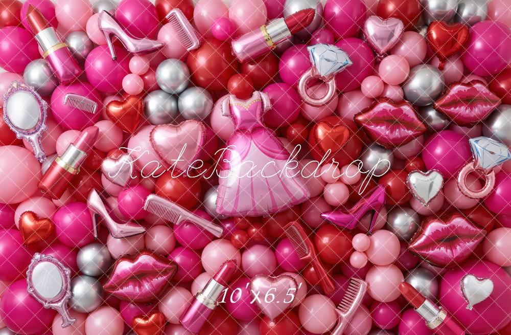 Kate Barbie Pink Lips Heels Balloons Fleece Backdrop Designed by Chain Photography - Image 2