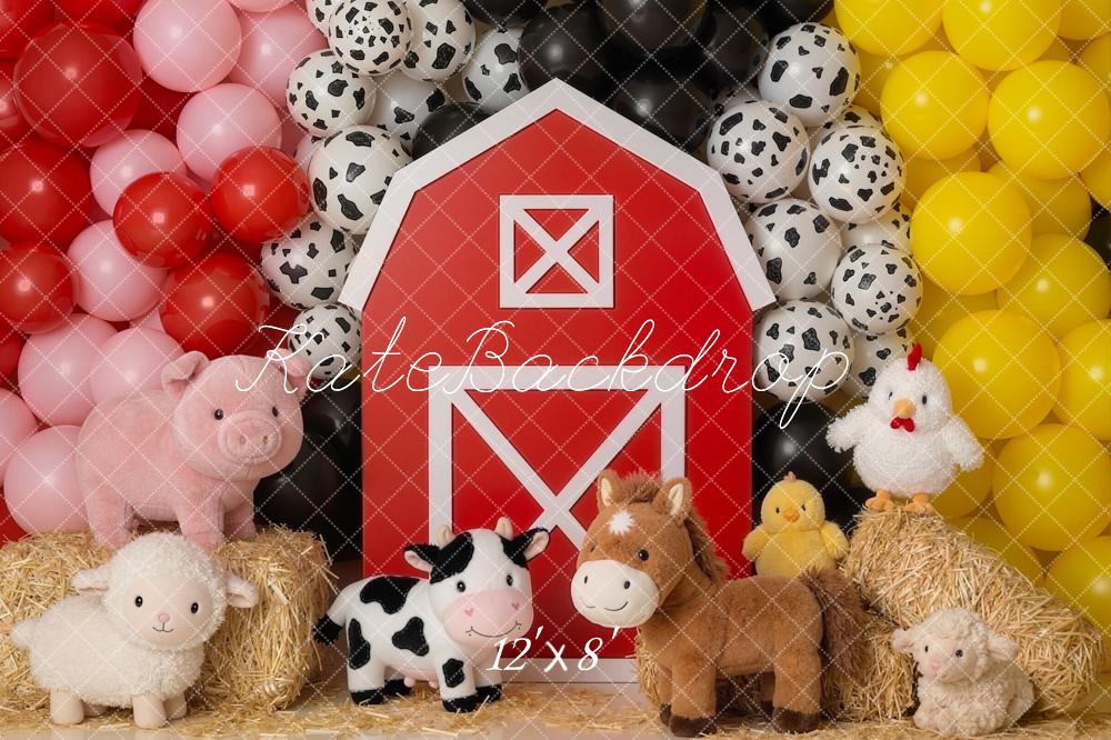 Kate Barnyard Animals Red Barn Hay Fleece Backdrop Designed by Emetselch - Image 4