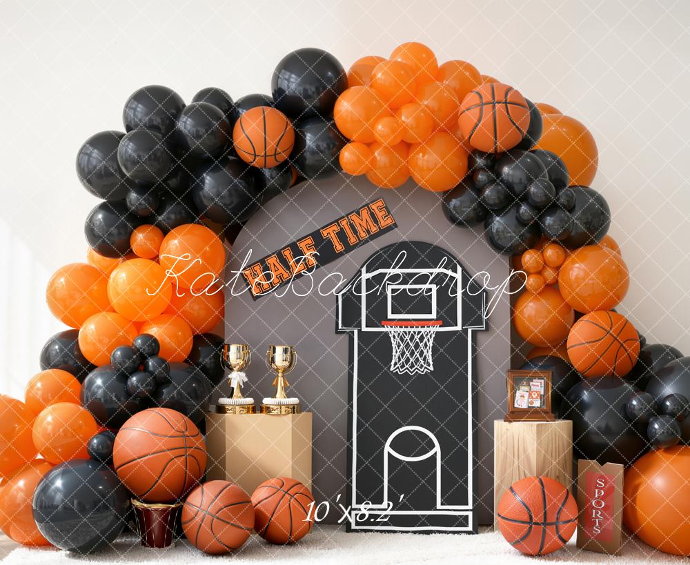 Kate Basketball Hoop Trophy Orange Black Balloons Fleece Backdrop Designed by Emstselch - Image 3