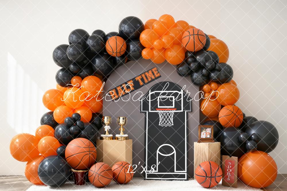 Kate Basketball Hoop Trophy Orange Black Balloons Fleece Backdrop Designed by Emstselch - Image 4