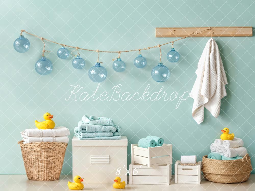 Kate Bathroom Ducks Blue Ornaments Towels Backdrop Designed by Emetselch - Image 3
