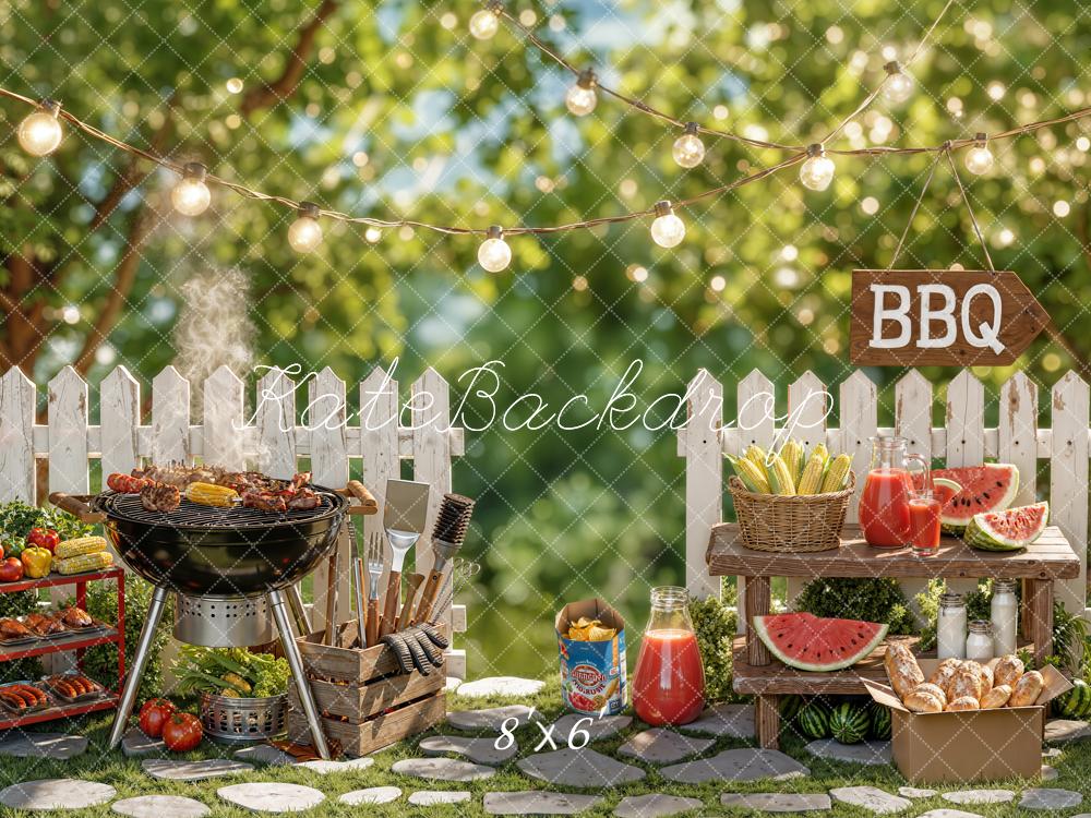 Kate BBQ White Picket Fence Garden Fleece Backdrop Designed by Chain Photography