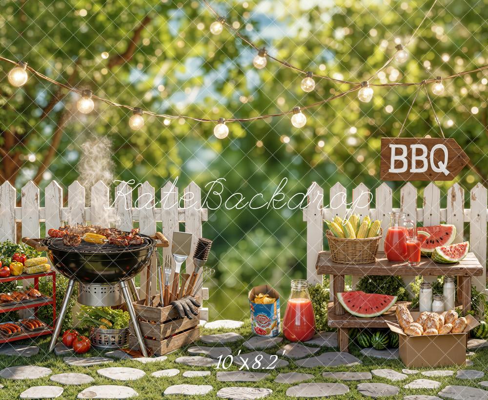 Kate BBQ White Picket Fence Garden Fleece Backdrop Designed by Chain Photography - Image 3