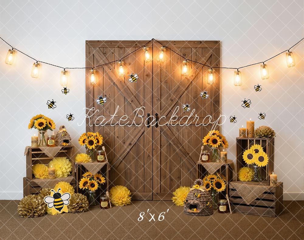 Kate Bee Sunflower Wooden Crates Fleece Backdrop Designed by Emstselch
