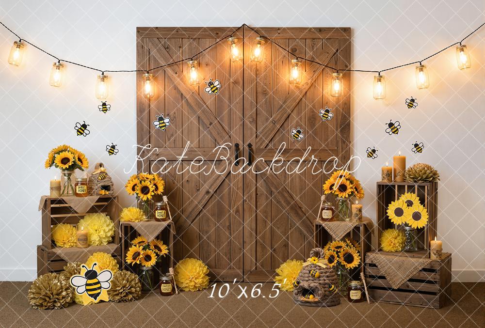 Kate Bee Sunflower Wooden Crates Fleece Backdrop Designed by Emstselch - Image 2