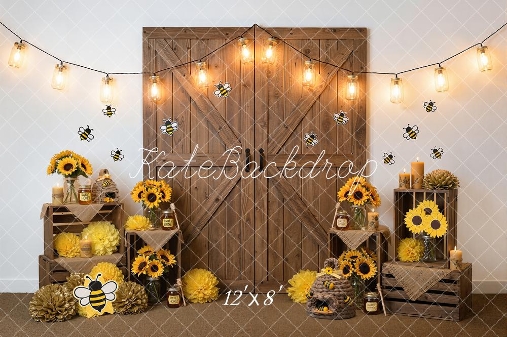 Kate Bee Sunflower Wooden Crates Fleece Backdrop Designed by Emstselch - Image 4