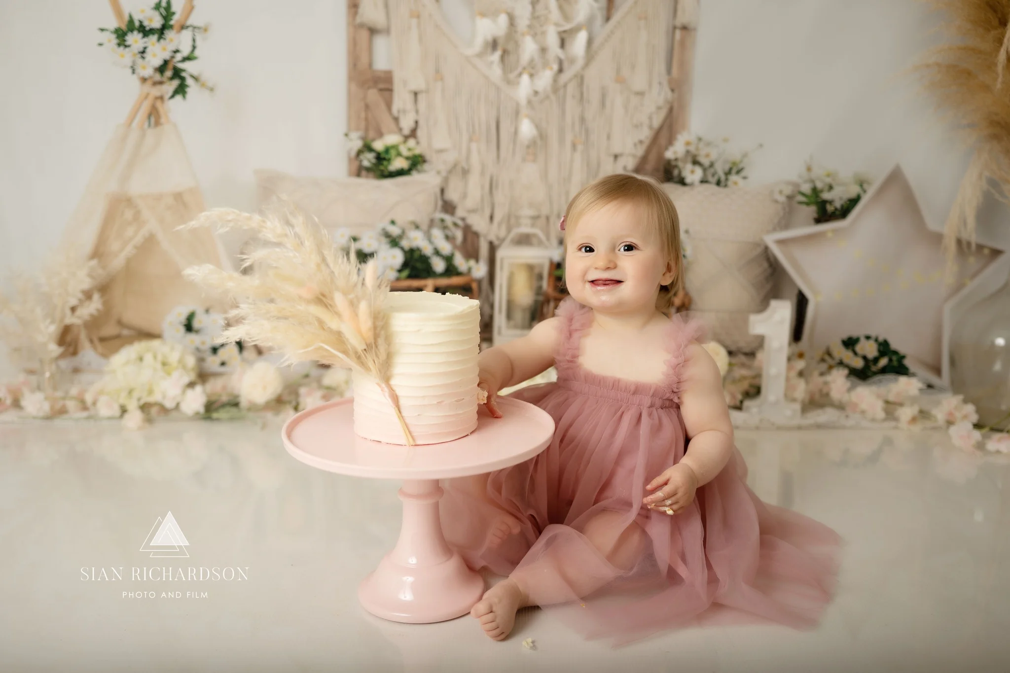 Kate Beige Little Daisy Floral Boho Backdrop Designed by Emetselch