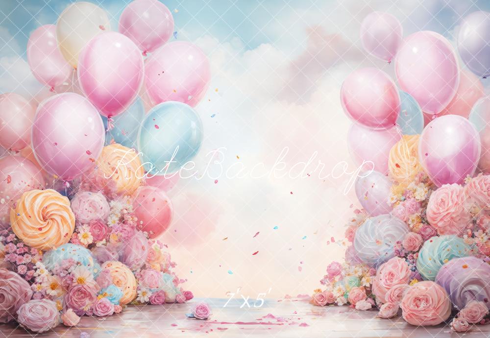 Kate Birthday Cake Smash Fantasy Blue Pink Balloon Backdrop Designed by GQ