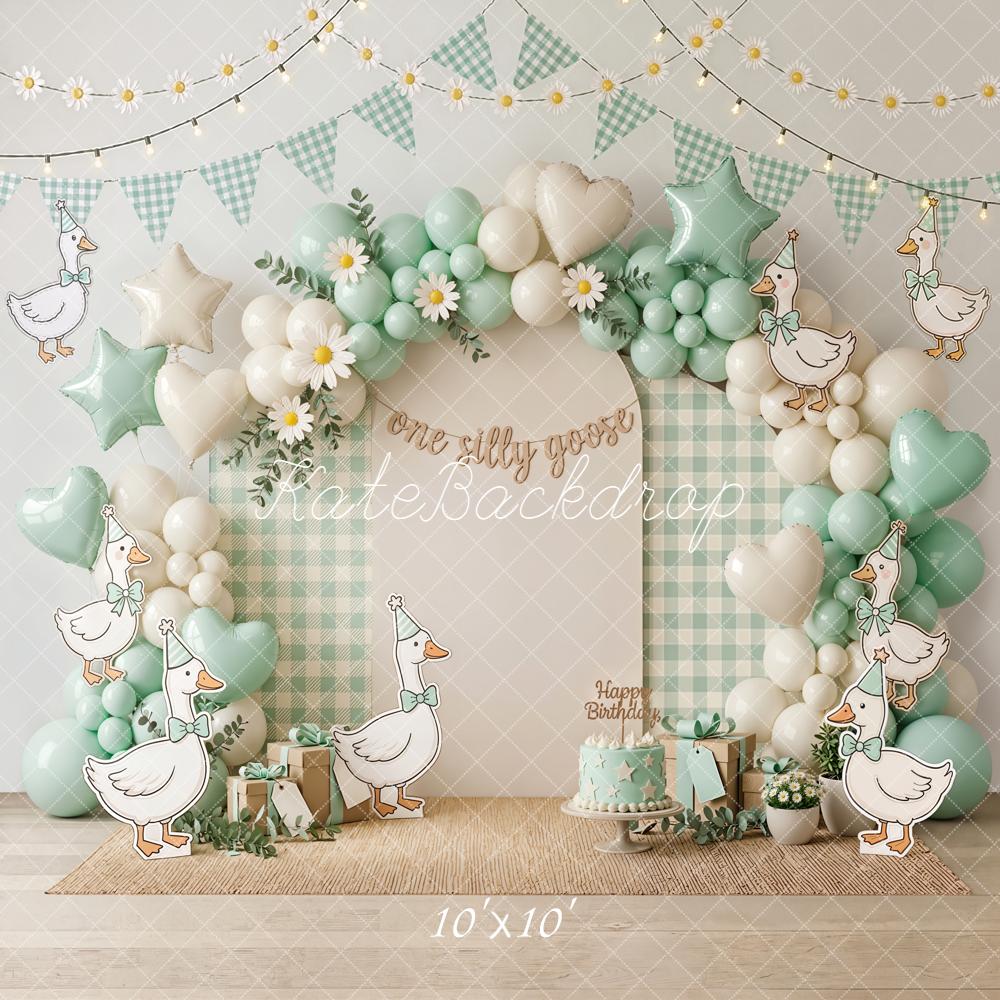 Kate Birthday Goose Balloon Arch Mint Gingham Backdrop Designed by Emetselch - Image 7