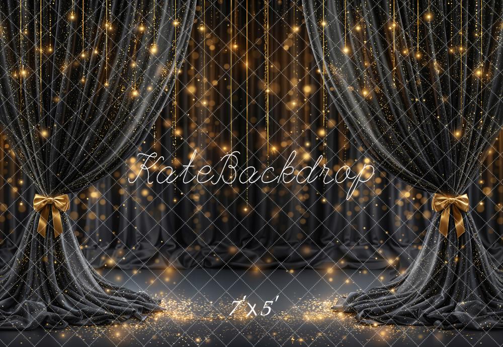 Kate Black Curtains Gold Sparkle Bokeh Backdrop Designed by Emetselch