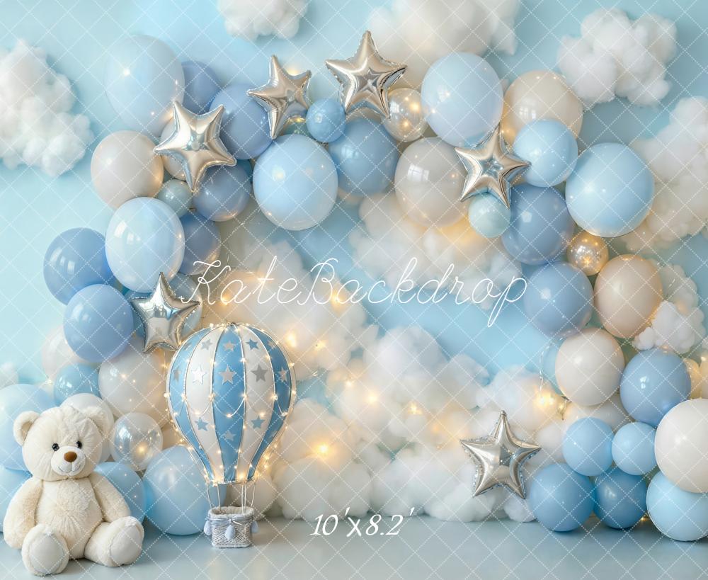 Kate Blue Balloons Clouds Stars Teddy Bear Backdrop Designed by Emstselch - Image 6