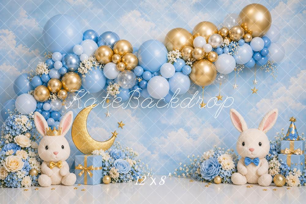 Kate Blue Balloons Gold Moon Bunnies Backdrop Designed by Caitlin Lynch - Image 8