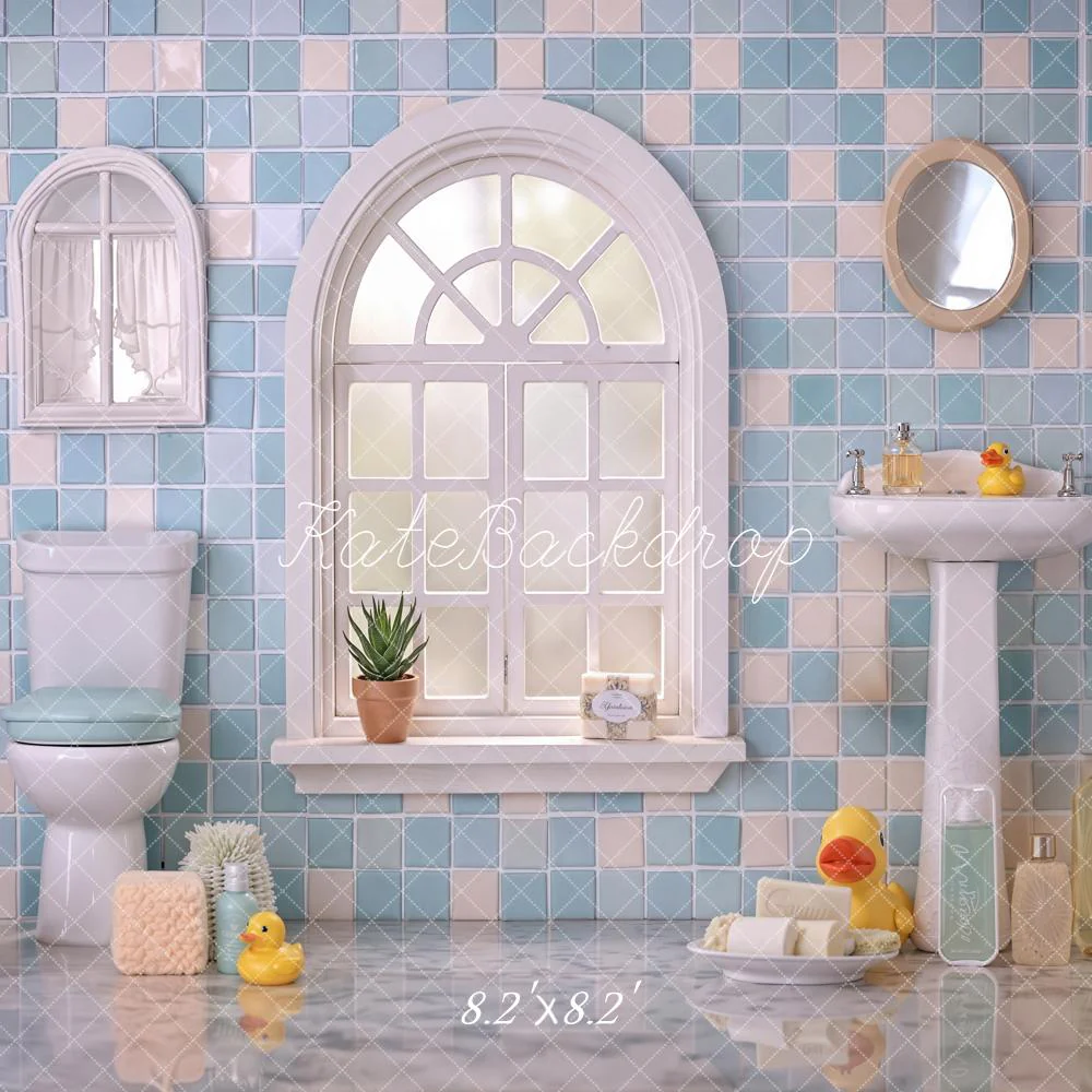 Kate Blue Bathroom Tiles Window Mirror Backdrop Designed by Emetselch - Image 5