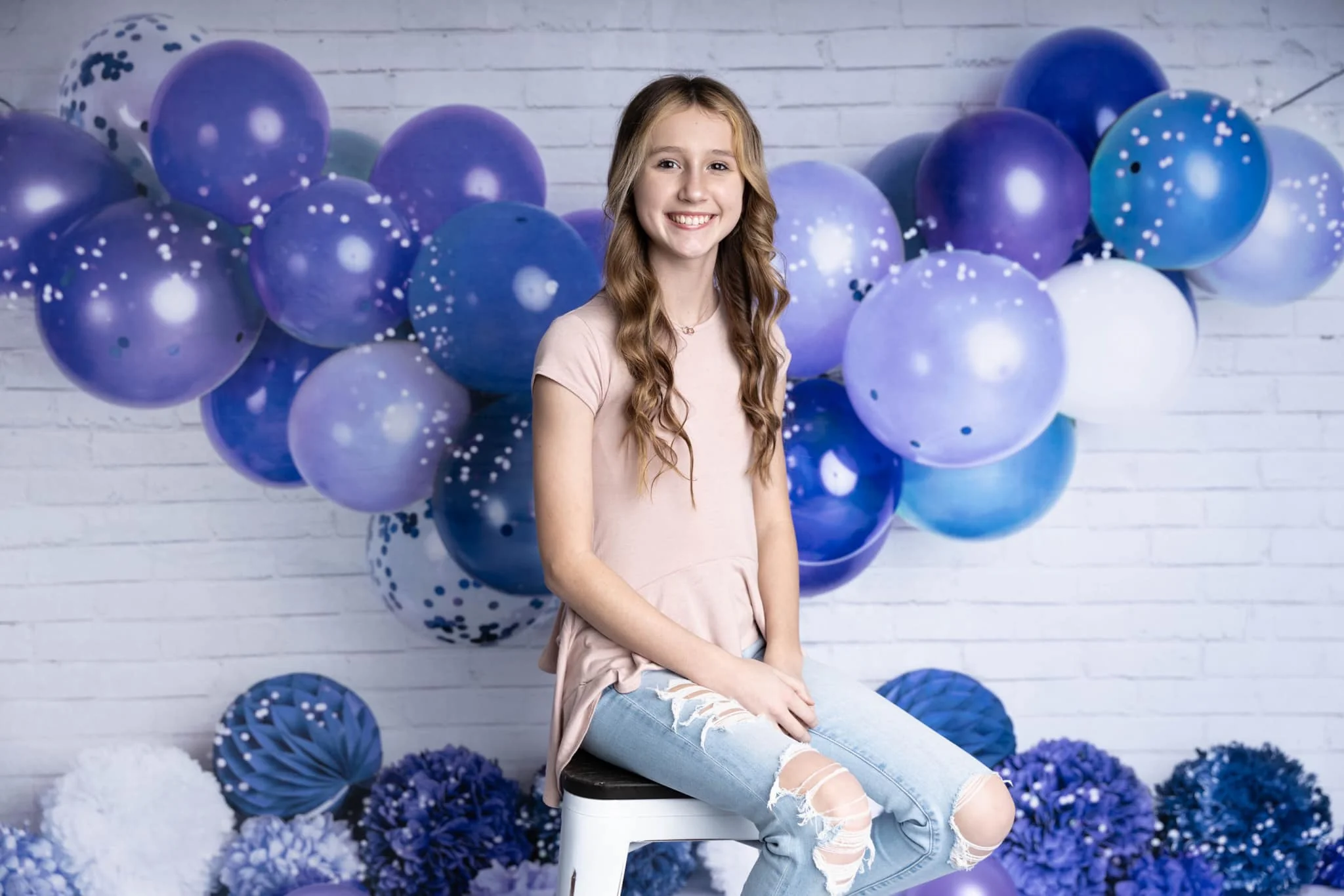 Kate Blue Birthday Balloon Garland Backdrop Designed by Mandy Ringe Photography