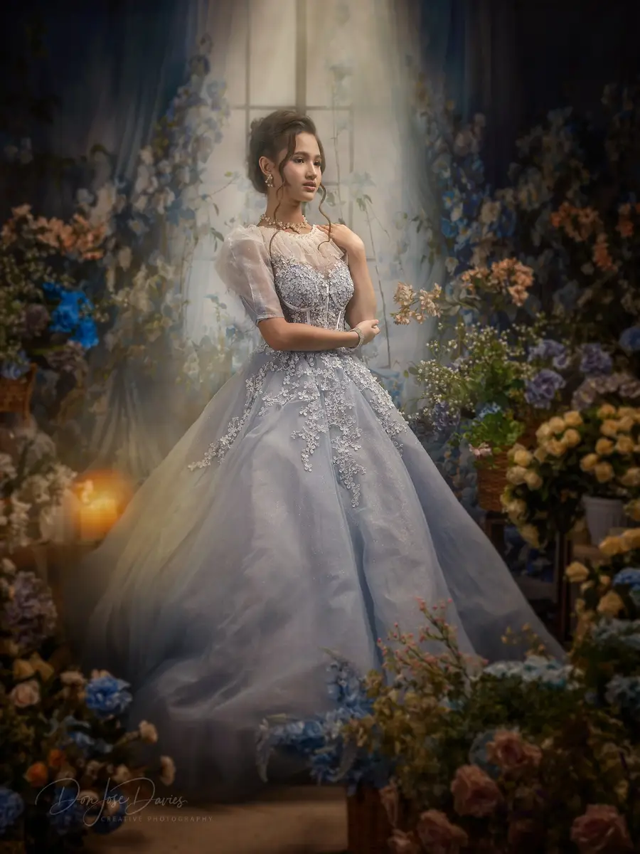 Kate Blue Flower Curtain Window Room Spring Fleece Backdrop Designed by Emetselch - Image 9