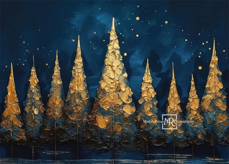 Kate Blue&Gold Holiday Trees Backdrop Designed by Mandy Ringe Photography