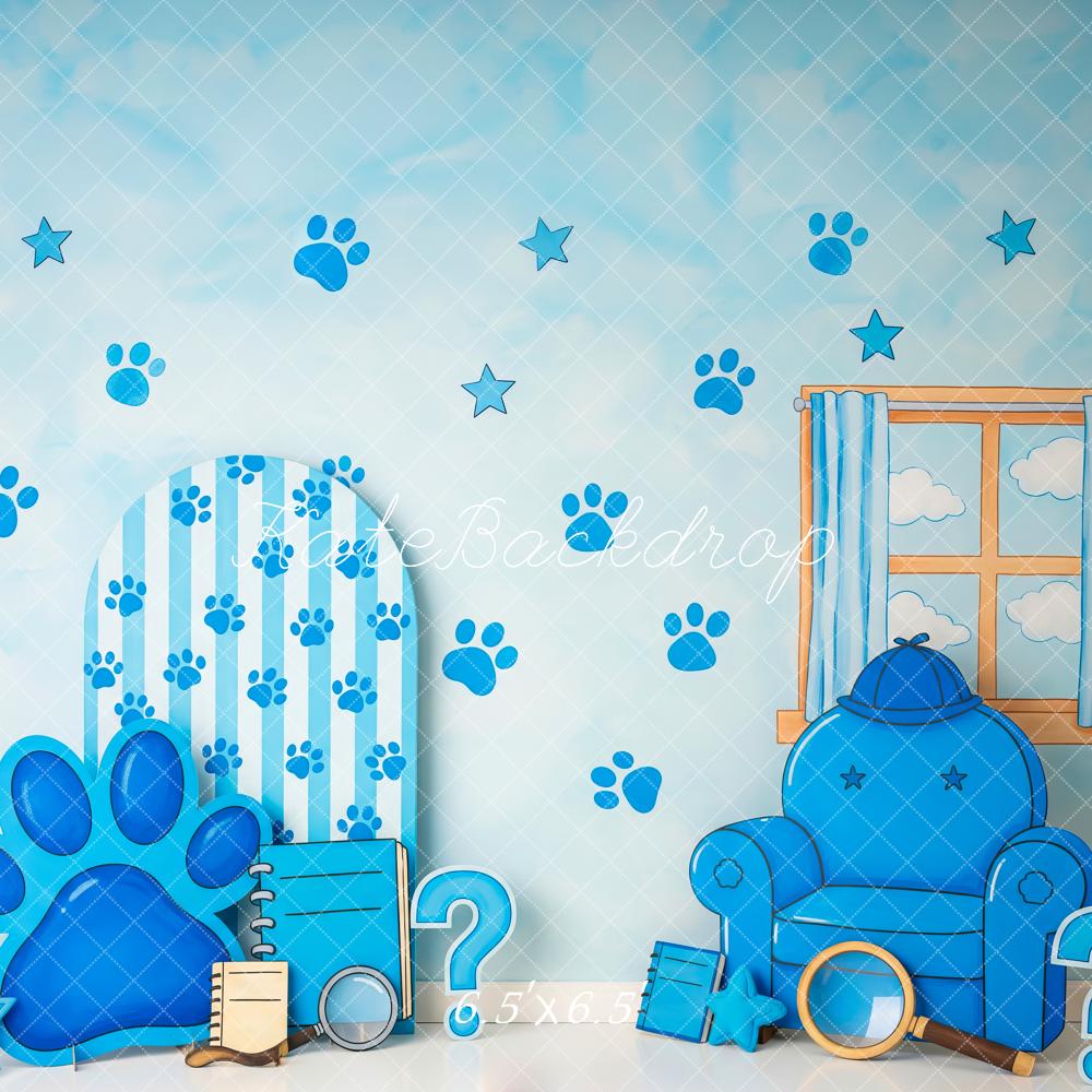 Kate Blue Paw Print Chair Window Backdrop Designed by Patty Robert - Image 2