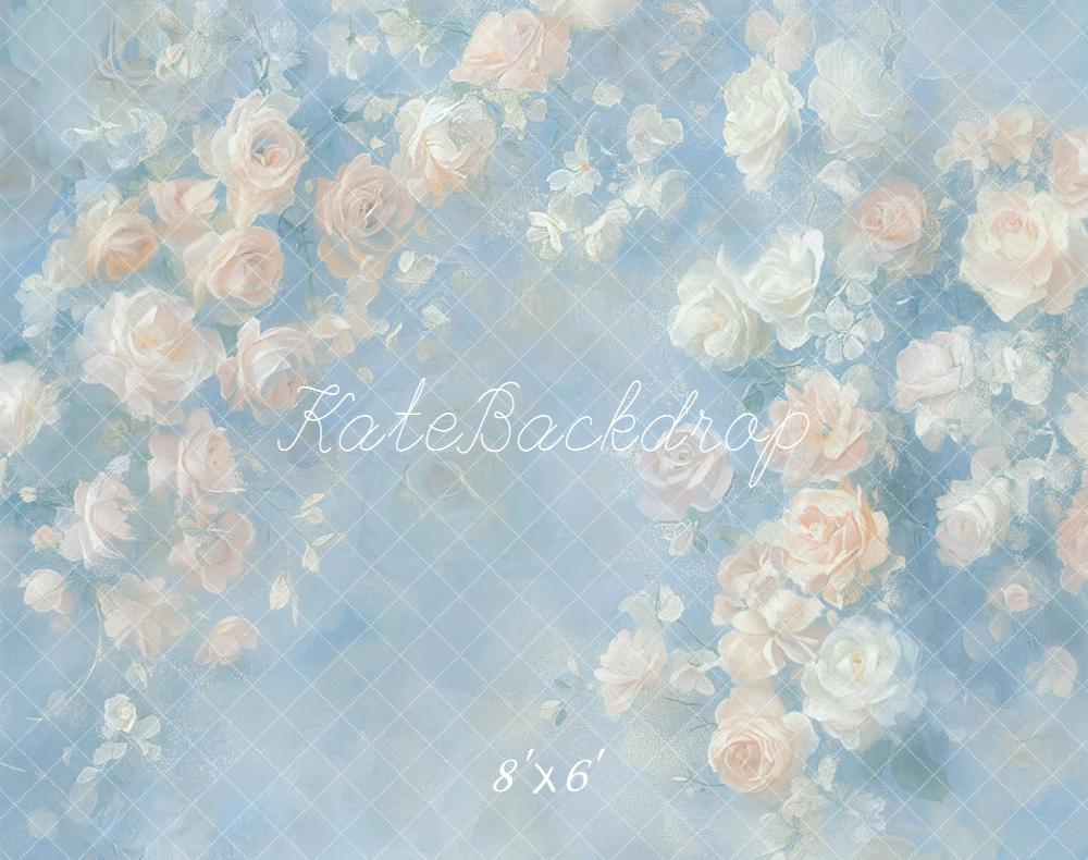 Kate Blue Vintage Roses Floral Fleece Backdrop Designed by GQ
