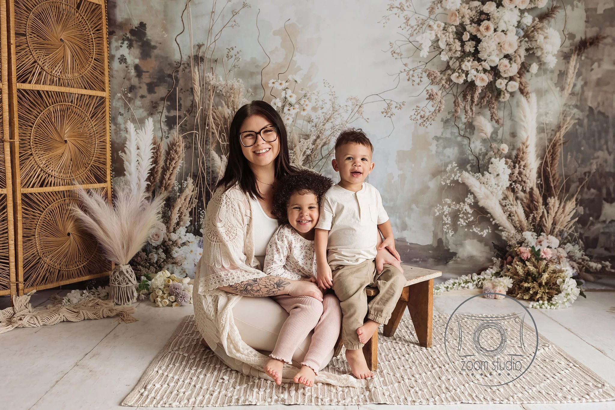 Kate Boho Abstract Art Flower Reed Backdrop Designed by Emetselch