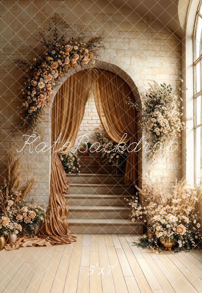 Kate Boho Arch Cascading Stairs Floral Backdrop Designed by Emetselch