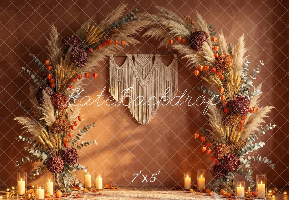 Kate Boho Arch Dried Pampas Grass Candles Backdrop Designed by Happy Squirrel Design