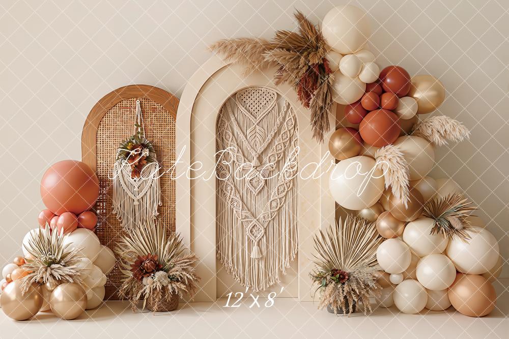 Kate Boho Arches Macrame Balloons Dried Flowers Fleece Backdrop Designed by Emetselch - Image 4