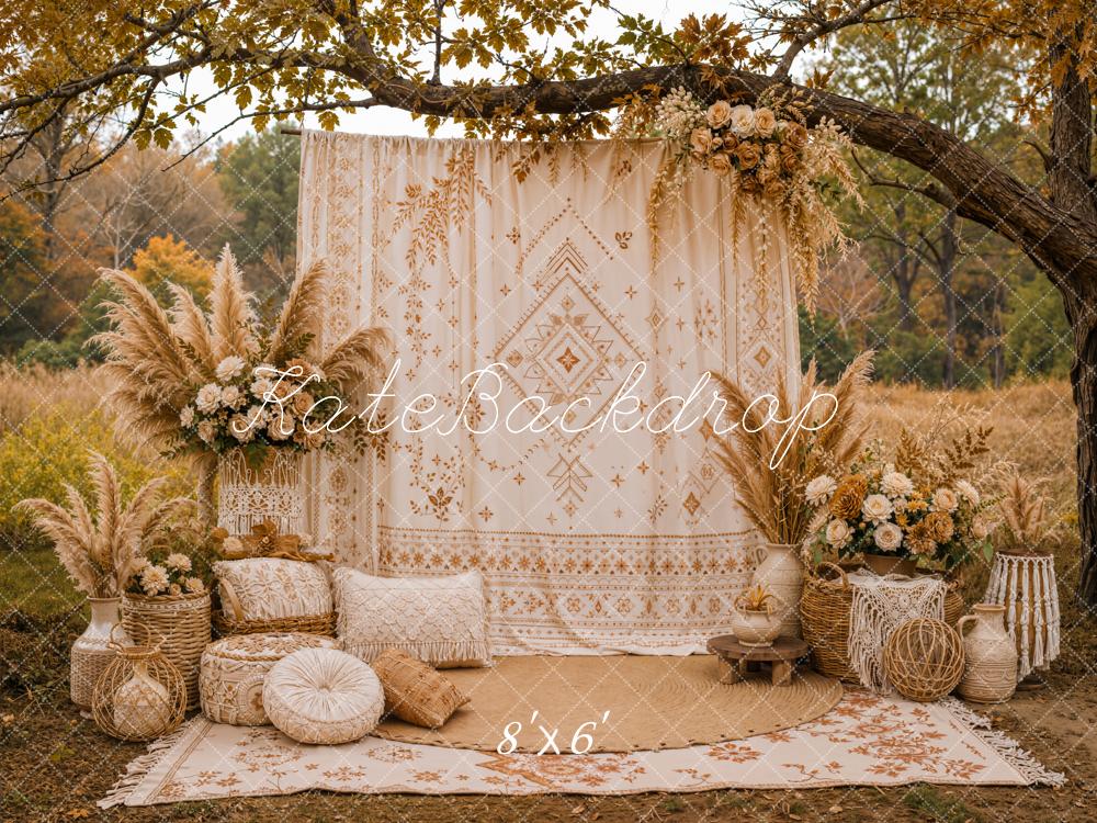 Kate Boho Autumn Macrame Cushions Fleece Backdrop Designed by Emetselch