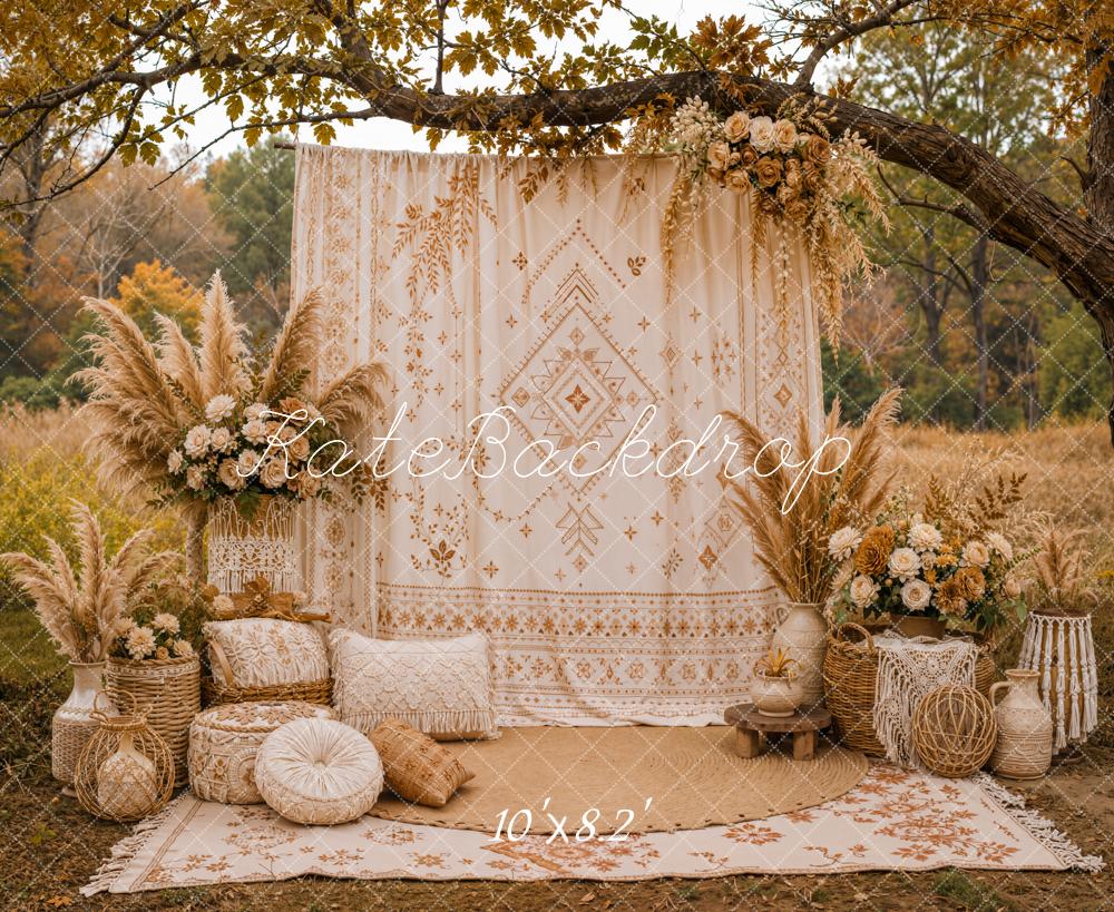 Kate Boho Autumn Macrame Cushions Fleece Backdrop Designed by Emetselch - Image 3